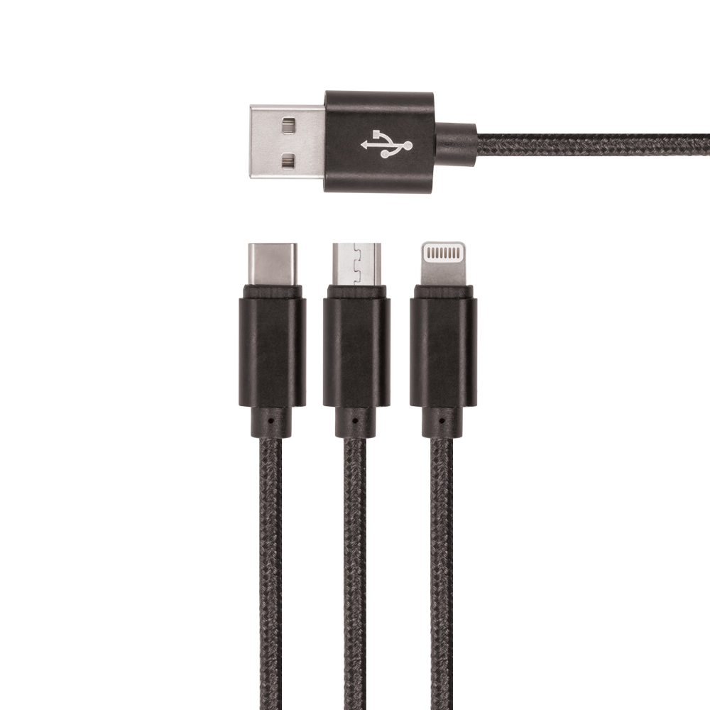 Setty 3in1 kabel USB - Lightning + USB-C + microUSB 1,0 m 2A KN3W1-01 svart