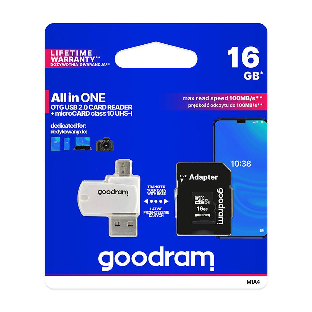 GoodRam memory card 16GB microSDHC cl 10 UHS-I + adapter + card reader