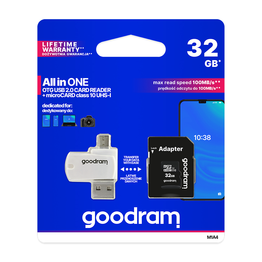 GoodRam memory card 32GB microSDHC cl 10 UHS-I + adapter + card reader