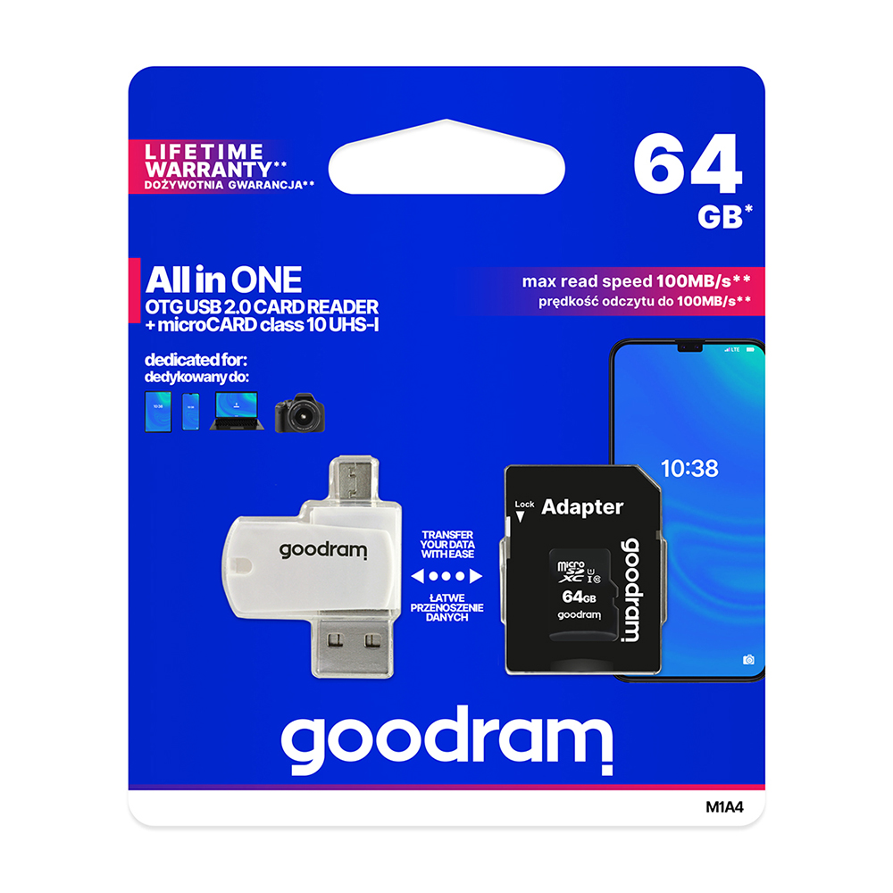 GoodRam memory card 64GB microSDHC cl 10 UHS-I + adapter + card reader
