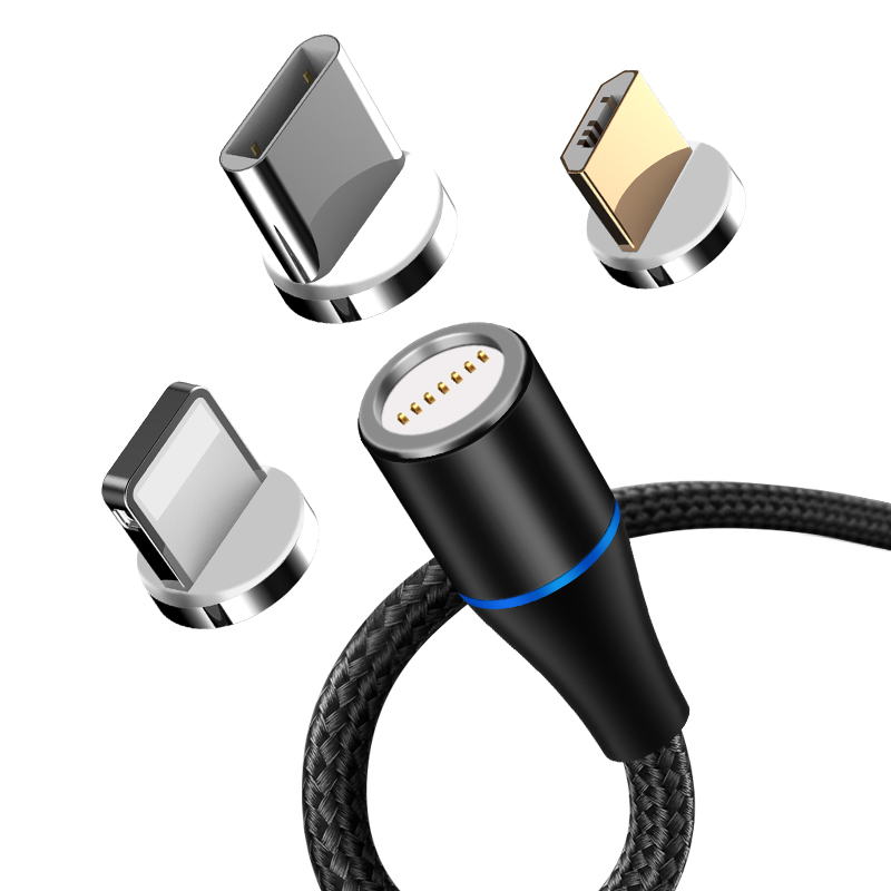 Maxlife MXUC-03 magnetic kabel USB - Lightning + USB-C + microUSB 1,0 m 3A svart nylon