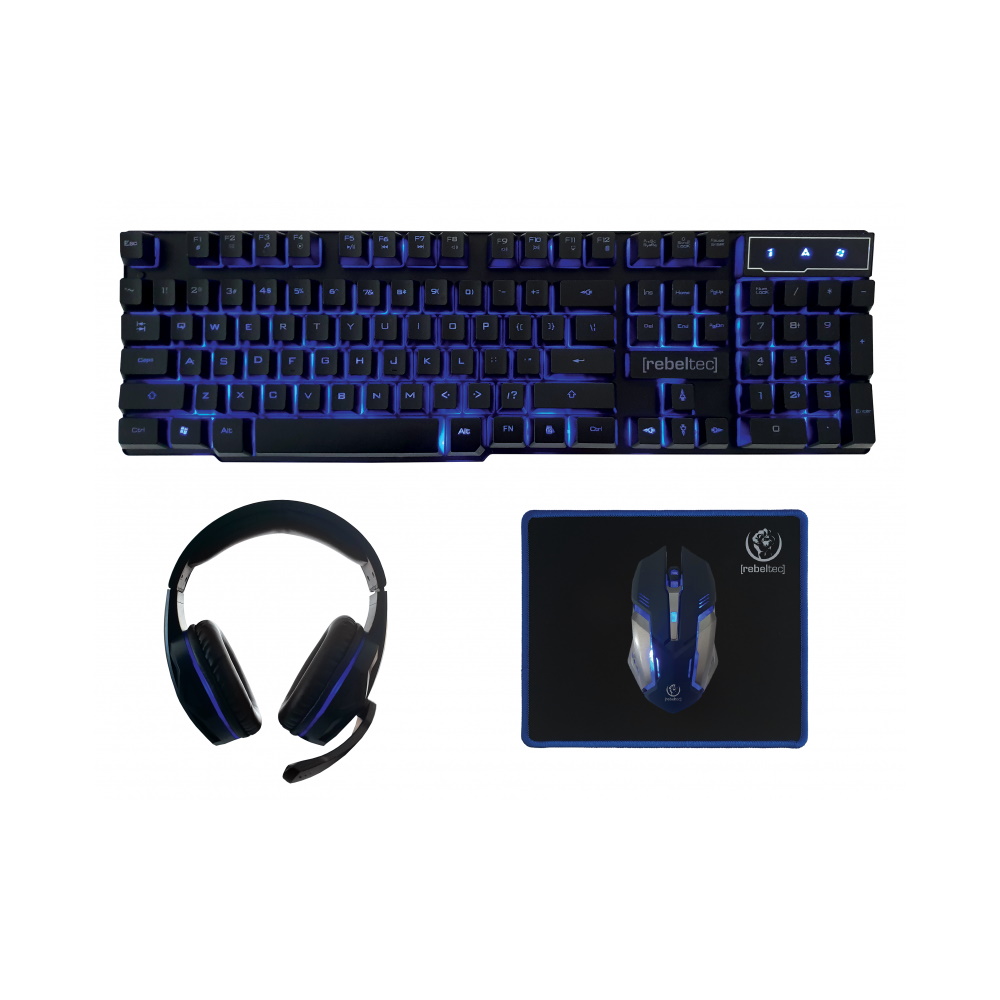 Rebeltec wired gaming set keyboard + hörlurar + mouse + mouse pad SHERMAN