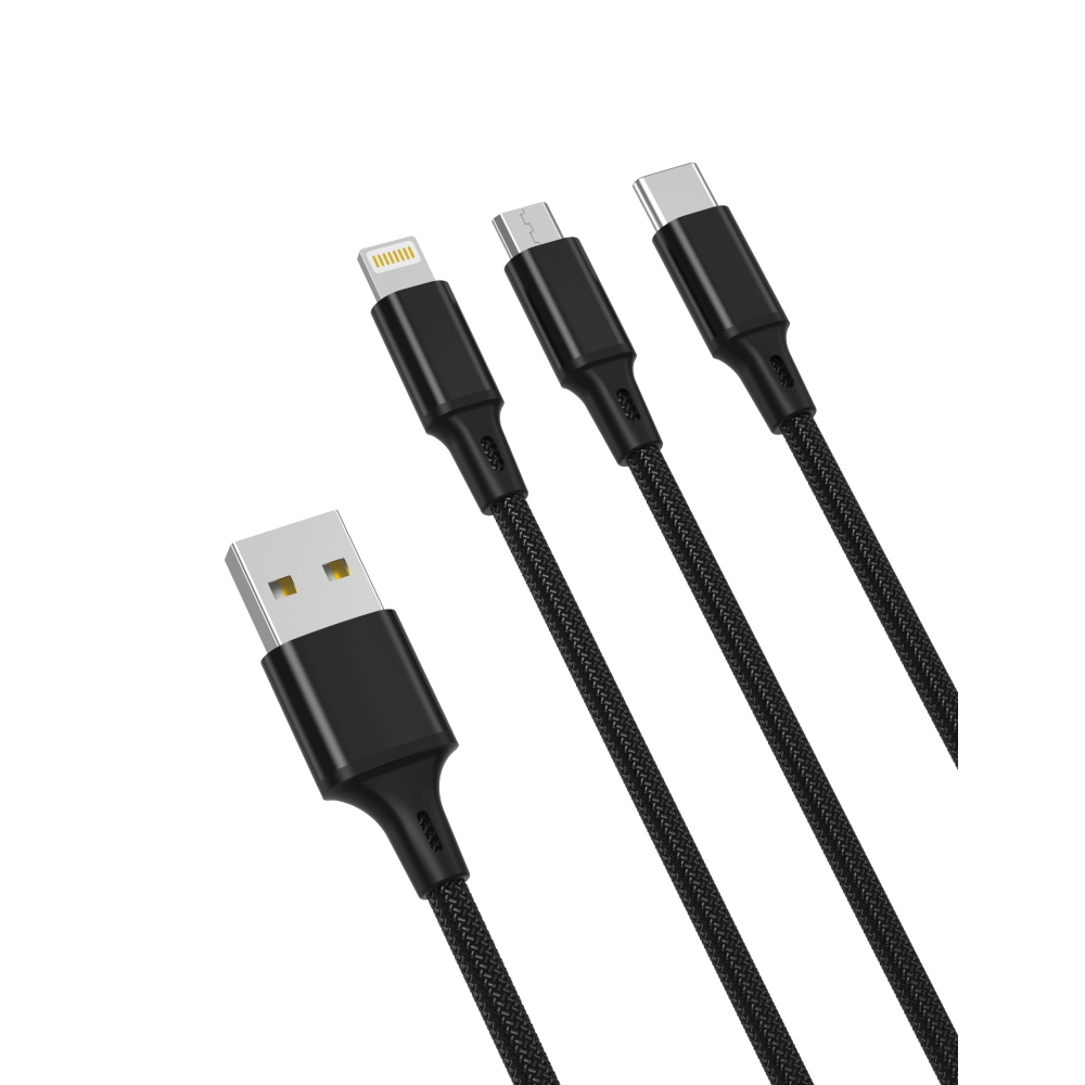 XO kabel NB173 3in1 USB - Lightning + USB-C + microUSB 1,2 m 2,4A svart