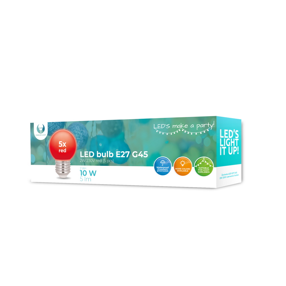 Forever Light LED Bulb E27 G45 2W 230v röd 5pcs