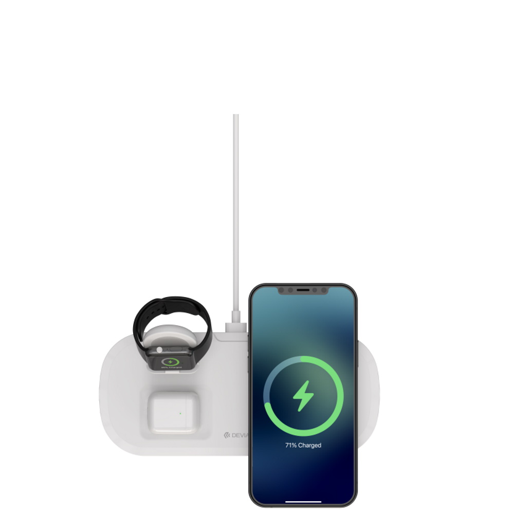 Devia wireless laddare 3in1 Smart 15W vit