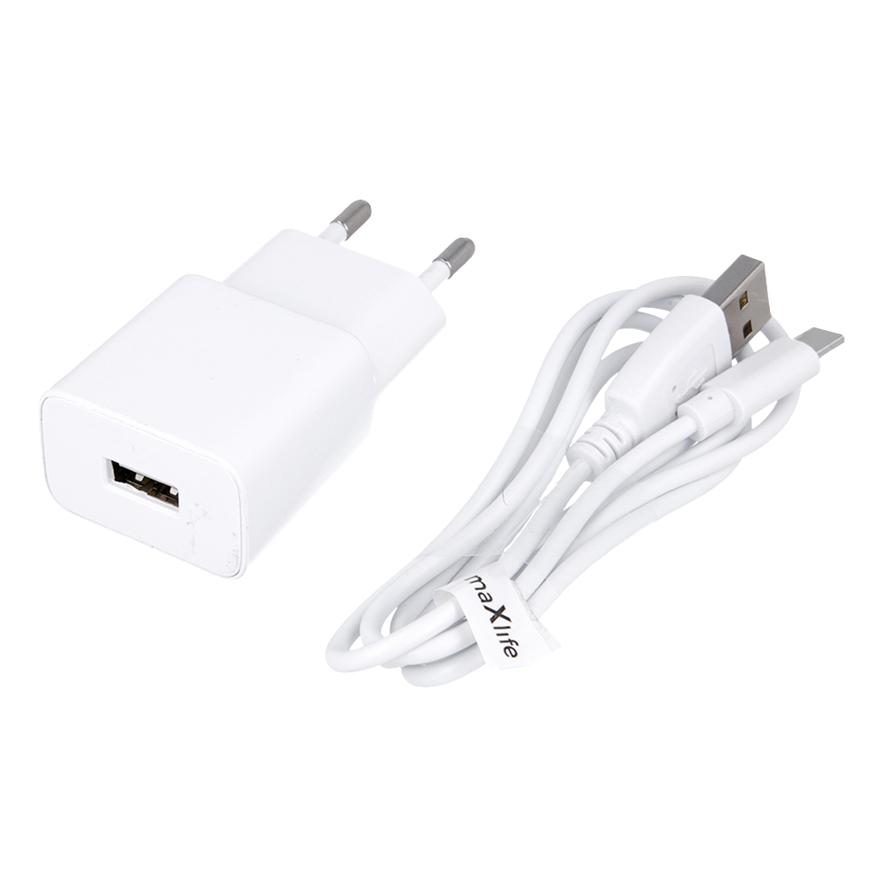 Maxlife MXTC-01 laddare 1x USB 2 1A vit + USB-C kabel