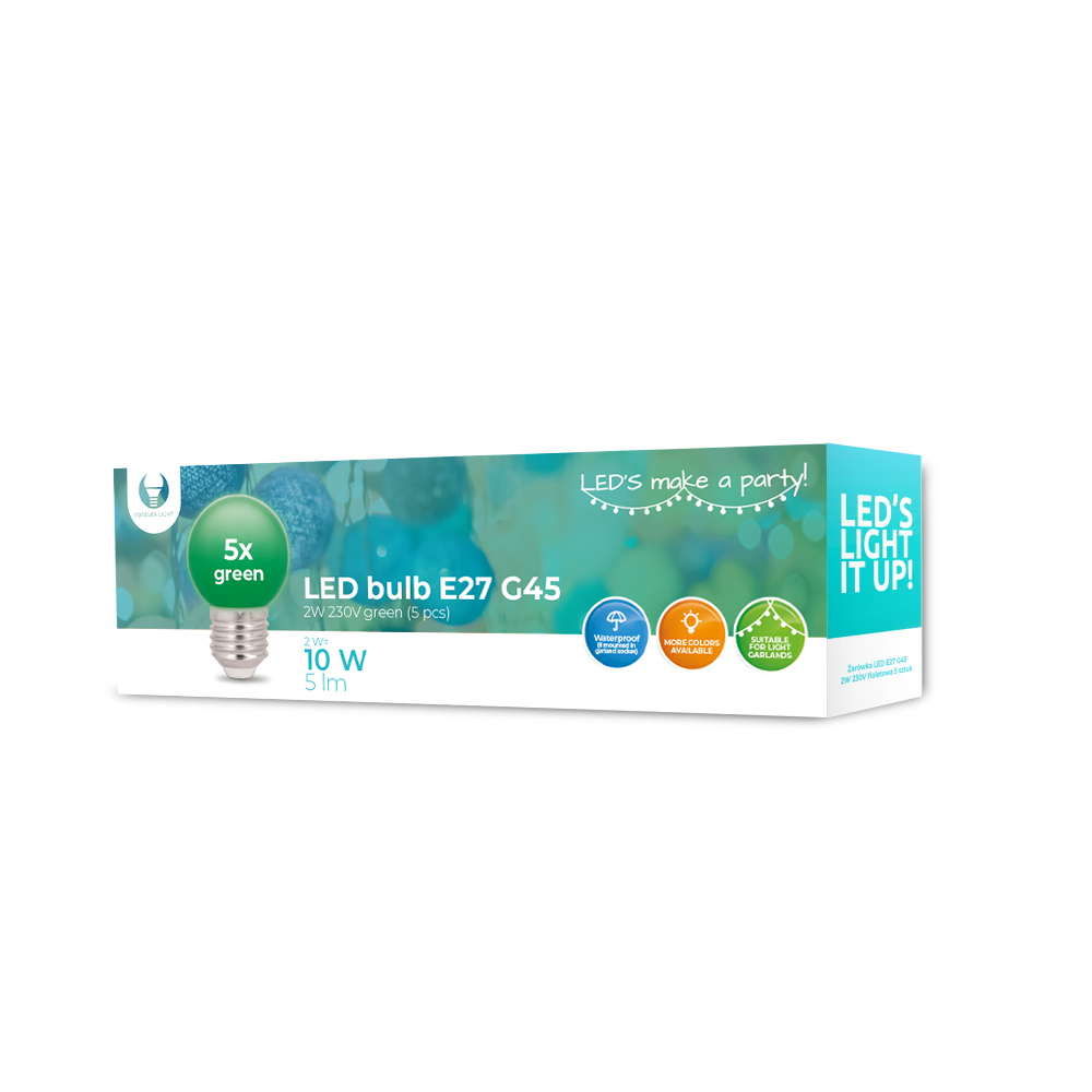 Forever Light LED Bulb E27 G45 2W 230V grön 5pcs