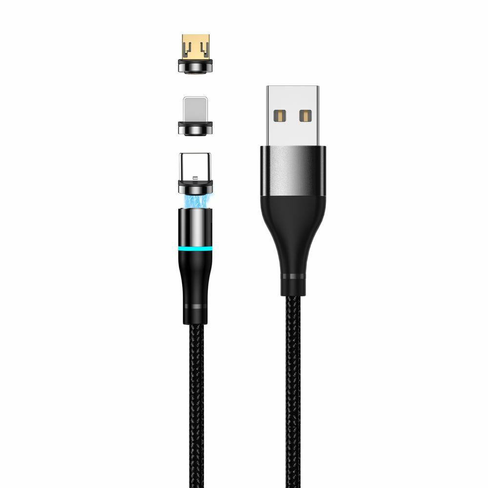 Setty USB magnetic kabel 1m 2A nylon svart