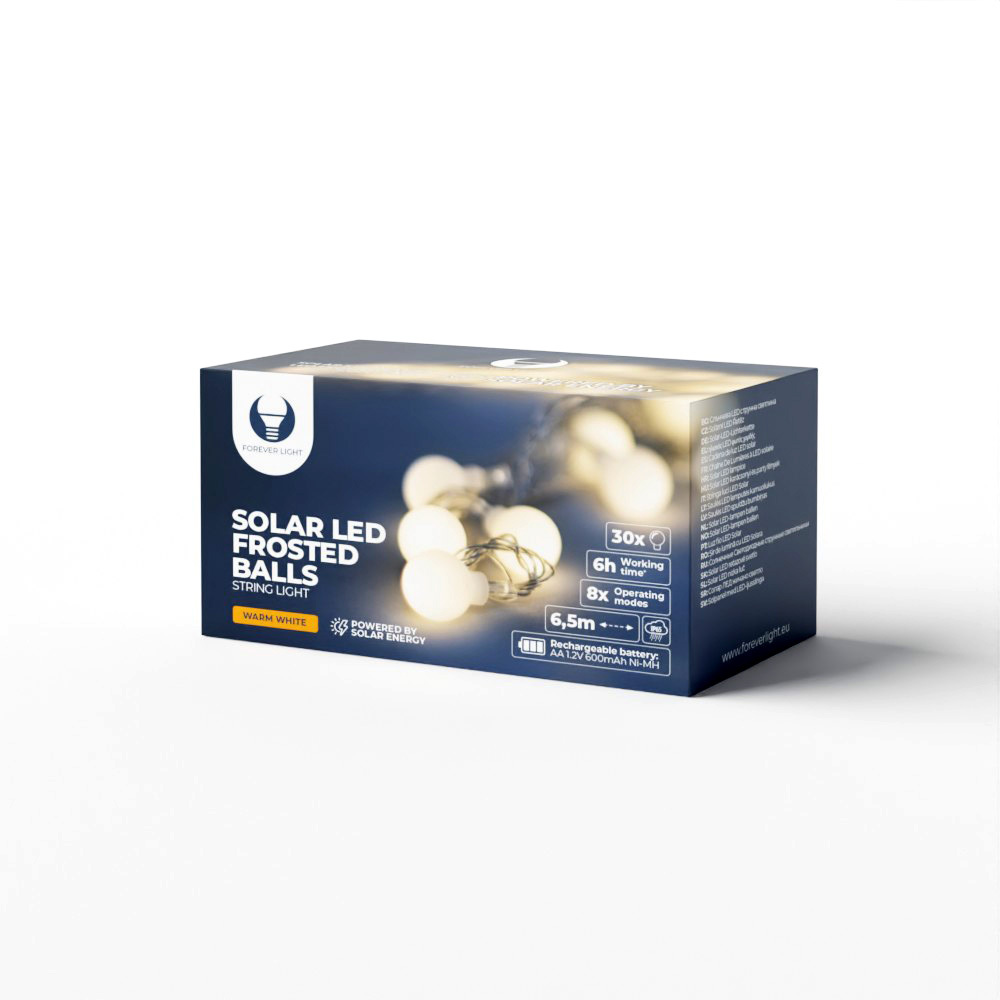 String Light Solar LED FROSTED BALLS SFB61 6,5m 30 balls warm vit Forever Light