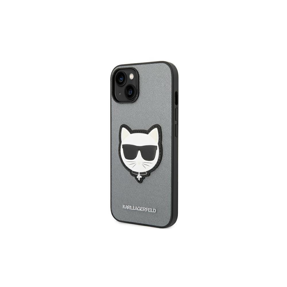 Karl Lagerfeld fodral för iPhone 14 Plus KLHCP14MSAPCHG silver PU Saffiano fodral with Choupette Head Patch