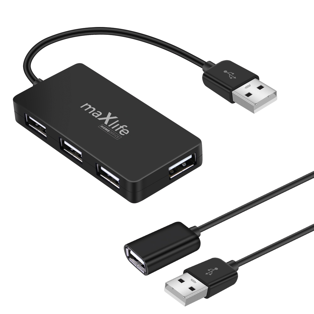 Maxlife Home Office USB 2 0 hub USB - 4x USB 0,15 m svart + kabel 1,5 m