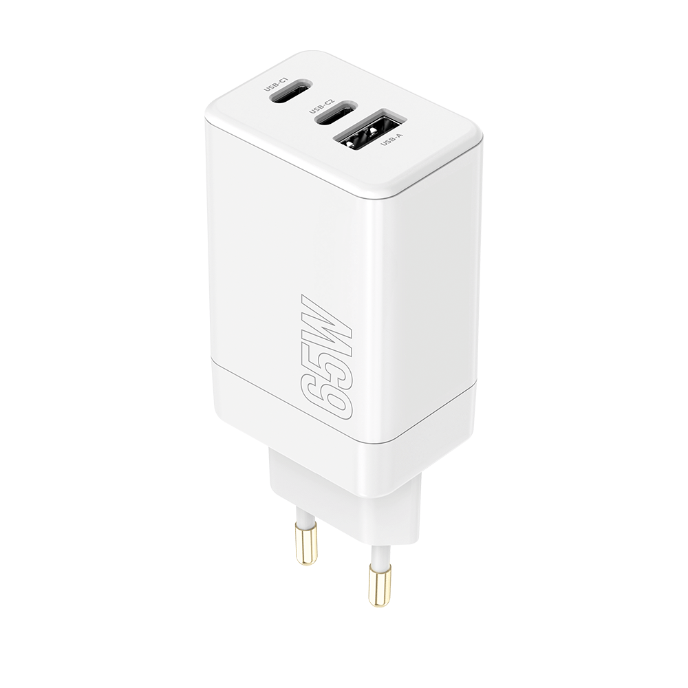 Maxlife MXTC-08-65ACC PD QC laddare 2x USB-C 1x USB 65W vit