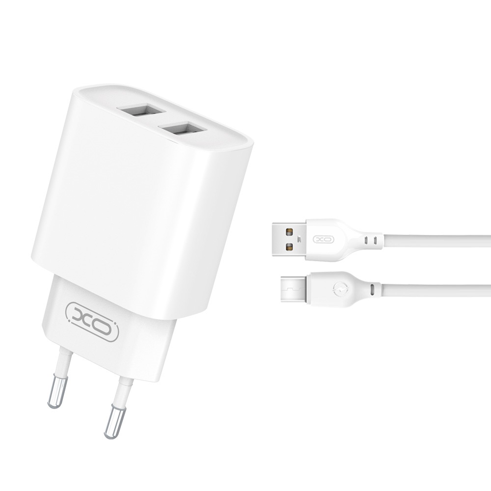 XO wall laddare CE02C 2x USB 2,1A vit + USB-C kabel