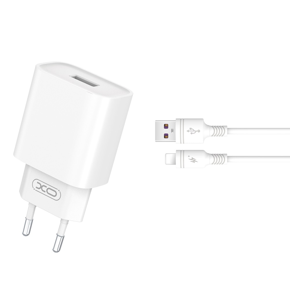 XO wall laddare CE02D QC 3 0 18W 1x USB vit + Lightning kabel