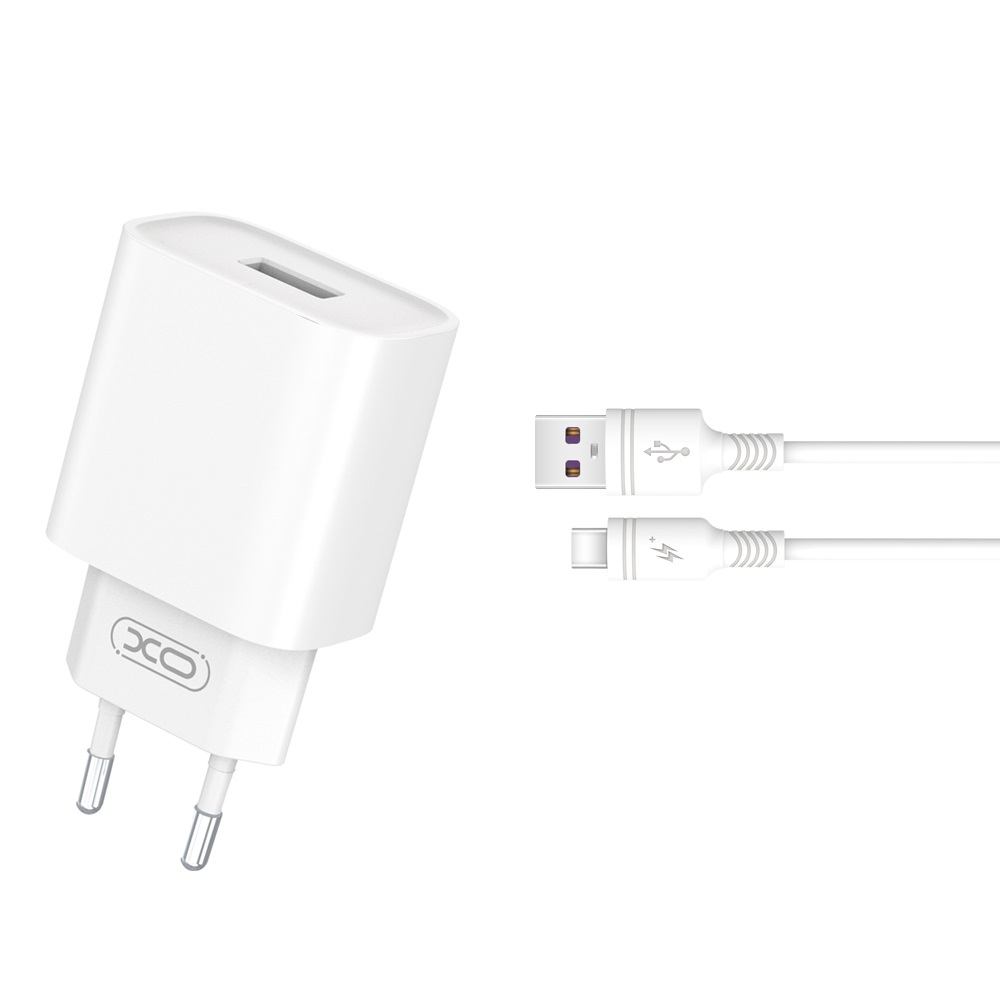 XO wall laddare CE02D QC 3 0 18W 1x USB vit + USB-C kabel