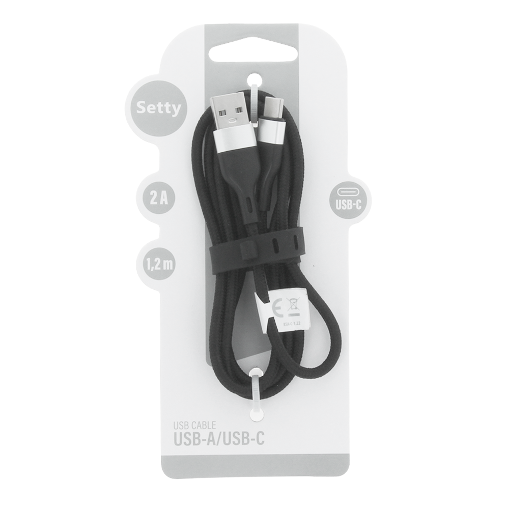 Setty USB - USB-C kabel 1,2 m 2A KNA-C-1 221 svart