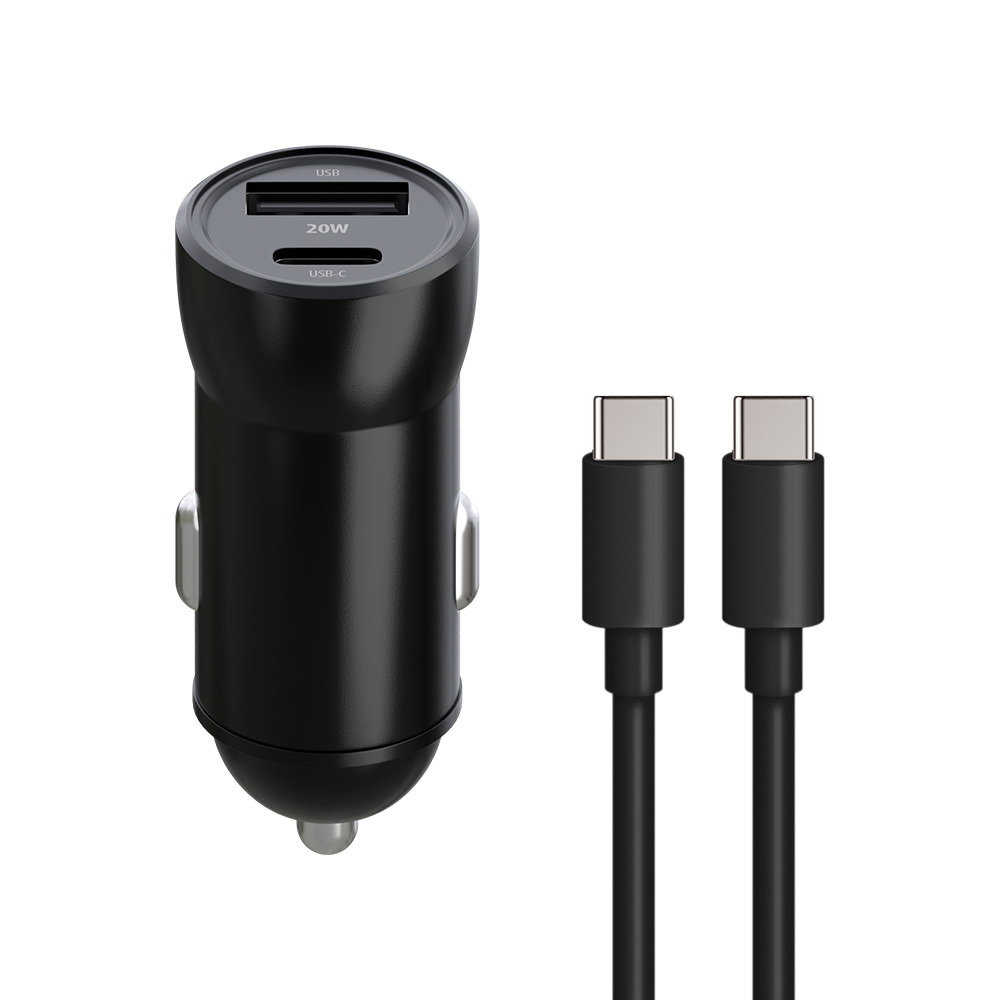 Maxlife MXCC-04 PD QC car laddare 1x USB-C 1x USB 20W svart + USB-C - USB-C kabel 60W