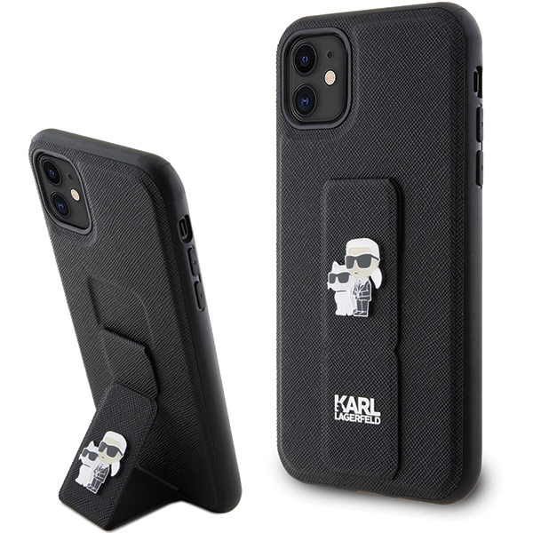 Karl Lagerfeld fodral för iPhone 11 KLHCN61GSAKCPK svart HC GRIPSTAND SAFFIANO KC PINS