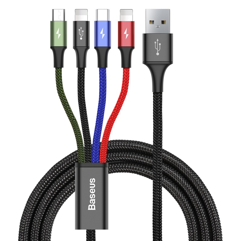 Baseus kabel Fast 4in1 USB - micro USB + 2x Lightning + USB-C 1,2m 3,5A svart