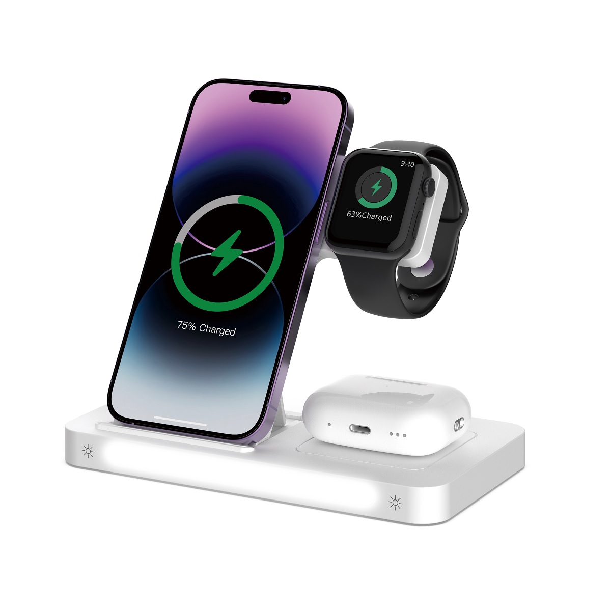 Devia wireless laddare 3in1 Smart 15W vit with lamp