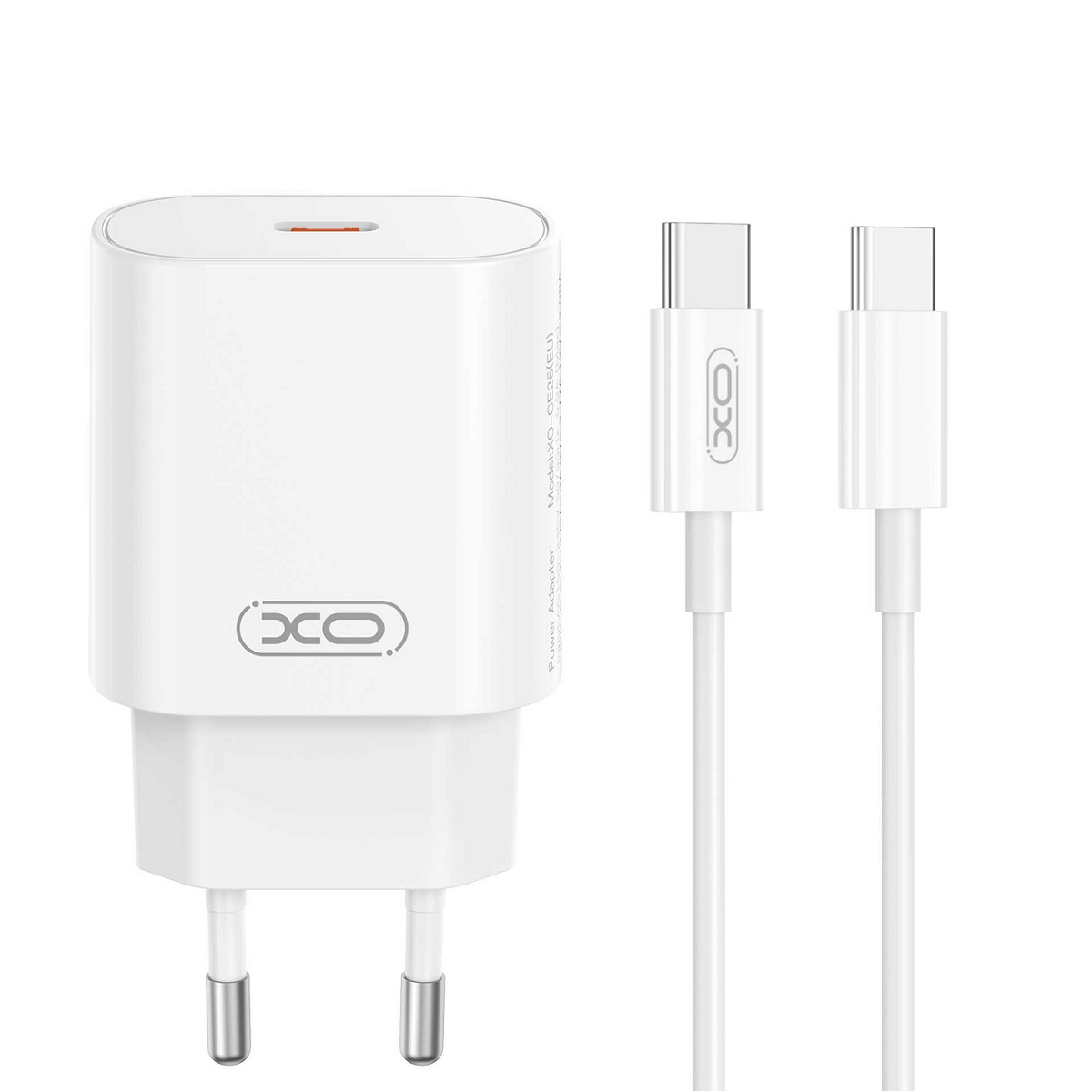 XO wall laddare CE25 PD 25W 1x USB-C vit + kabel USB-C - USB-C