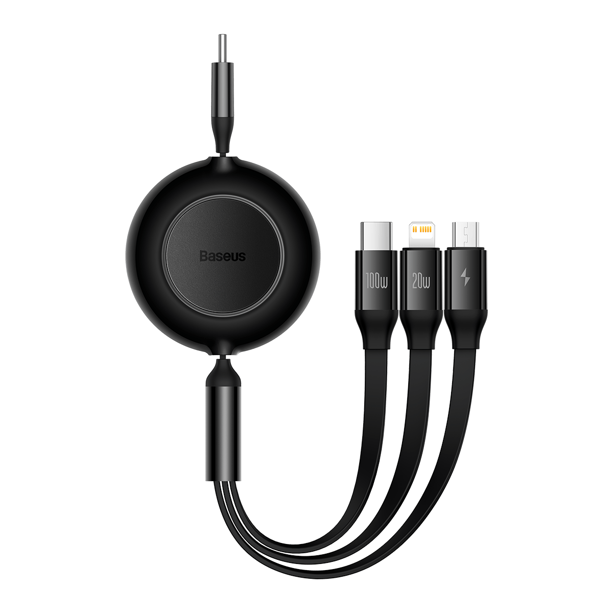 Baseus kabel Bright Mirror 2 3w1 USB - micro USB + Lightning + USB-C 1,1m 100W svart retractable