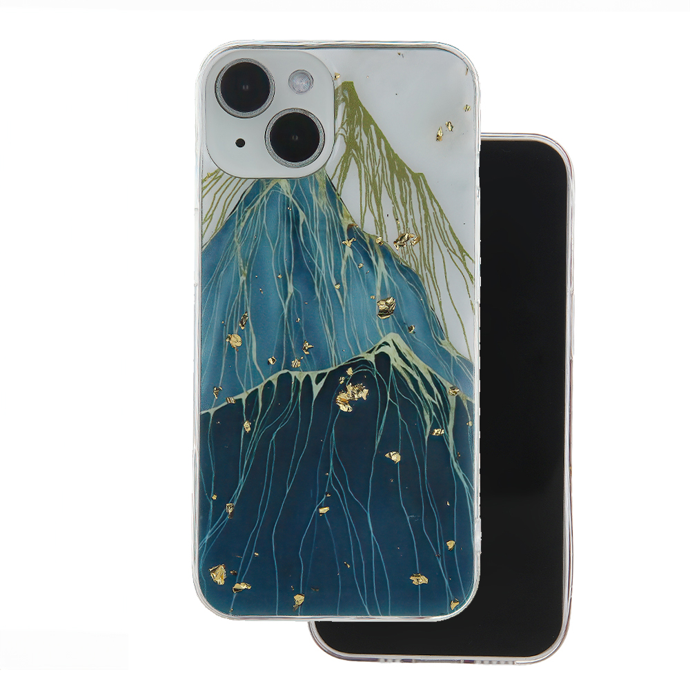 guld Glam skal för iPhone 15 Pro mountain