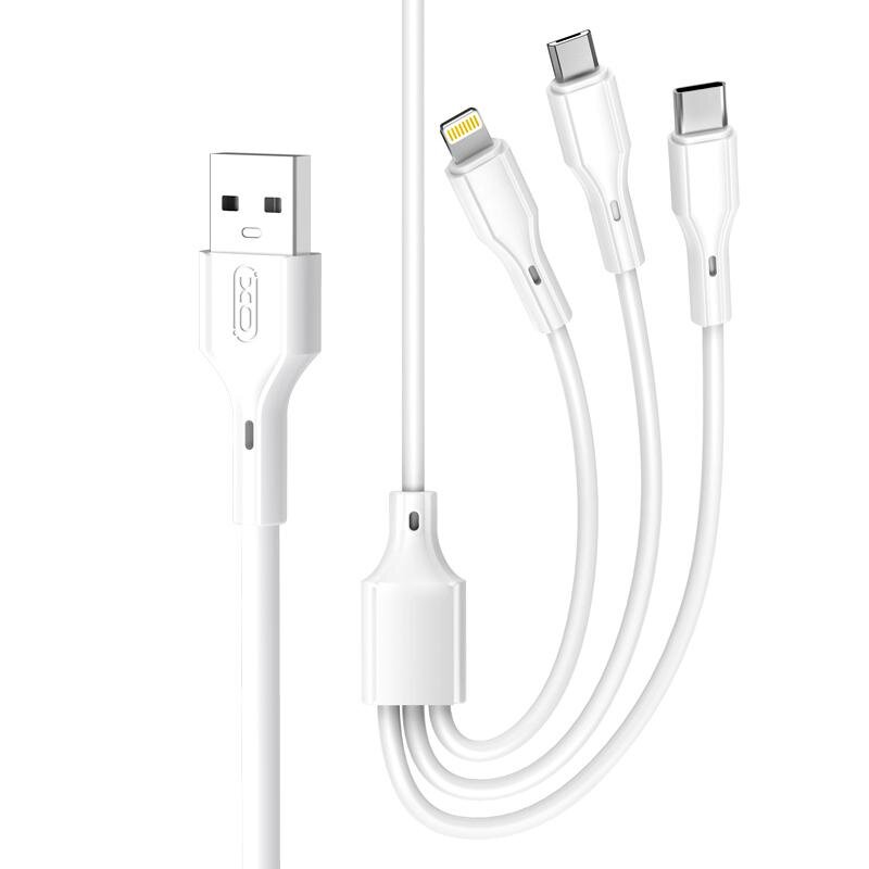 XO kabel NB230 3w1 USB - Lightning + USB-C + microUSB 1,0m 2,4A vit