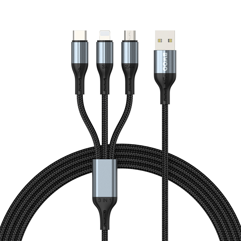 BWOO 3-in-1 kabel USB - USB-C, Lightning, Micro USB 1m 3A X274 svart
