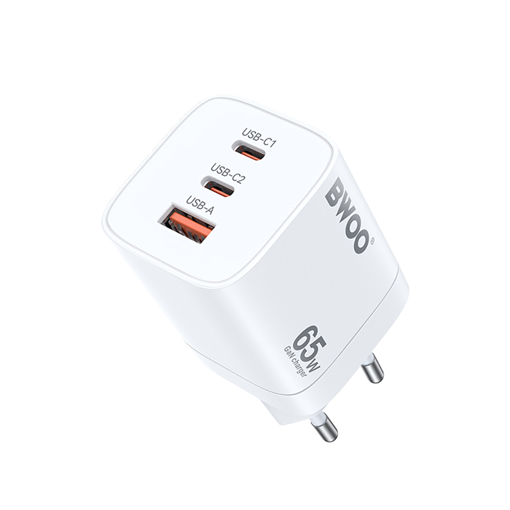 BWOO CDA147PD wall laddare 65W 2x USB-C port + USB-A vit