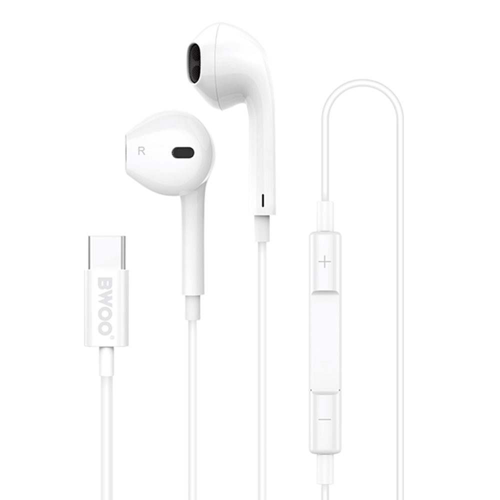 BWOO wired hörlurar HF175 USB-C digital interface vit