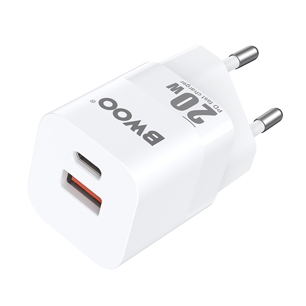 BWOO CDA156 PD wall laddare 1x USB-C 1v USB 20W vit