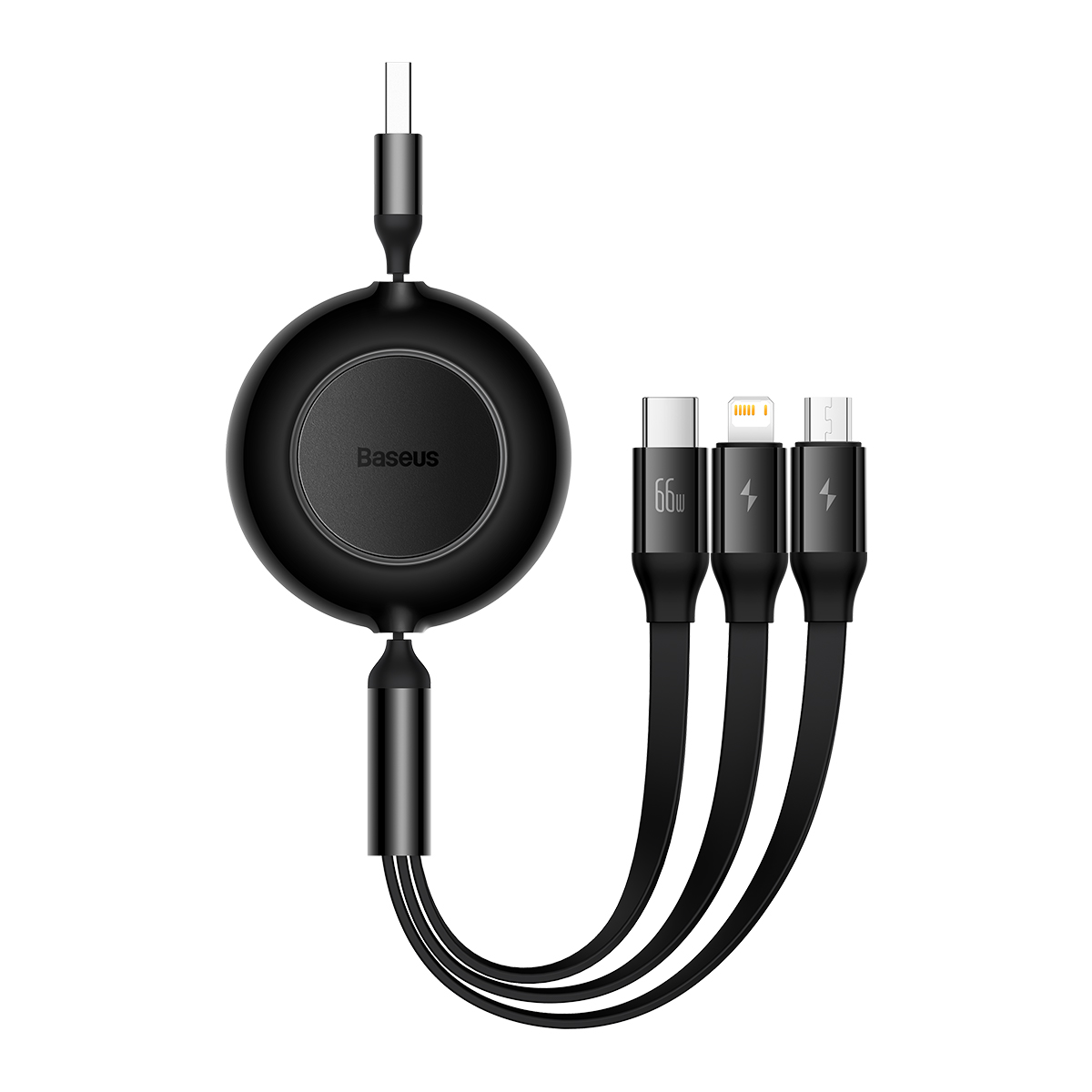 Baseus kabel Bright Mirror 2 3w1 USB - micro USB + Lightning + USB-C 1,1m 66W svart retractable