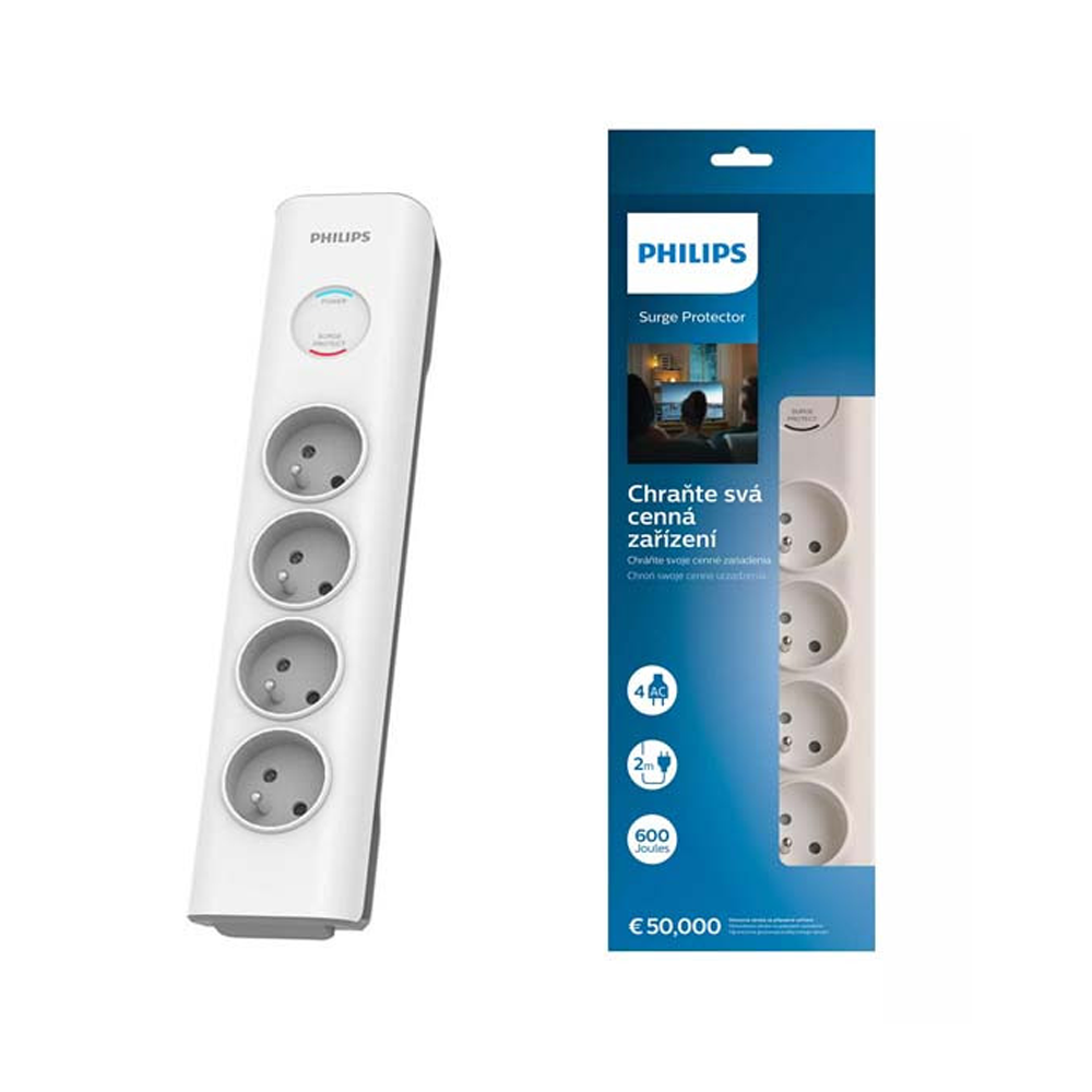 Anti-surge power strip PHILIPS extension cord 4 sockets 2m 16A vit
