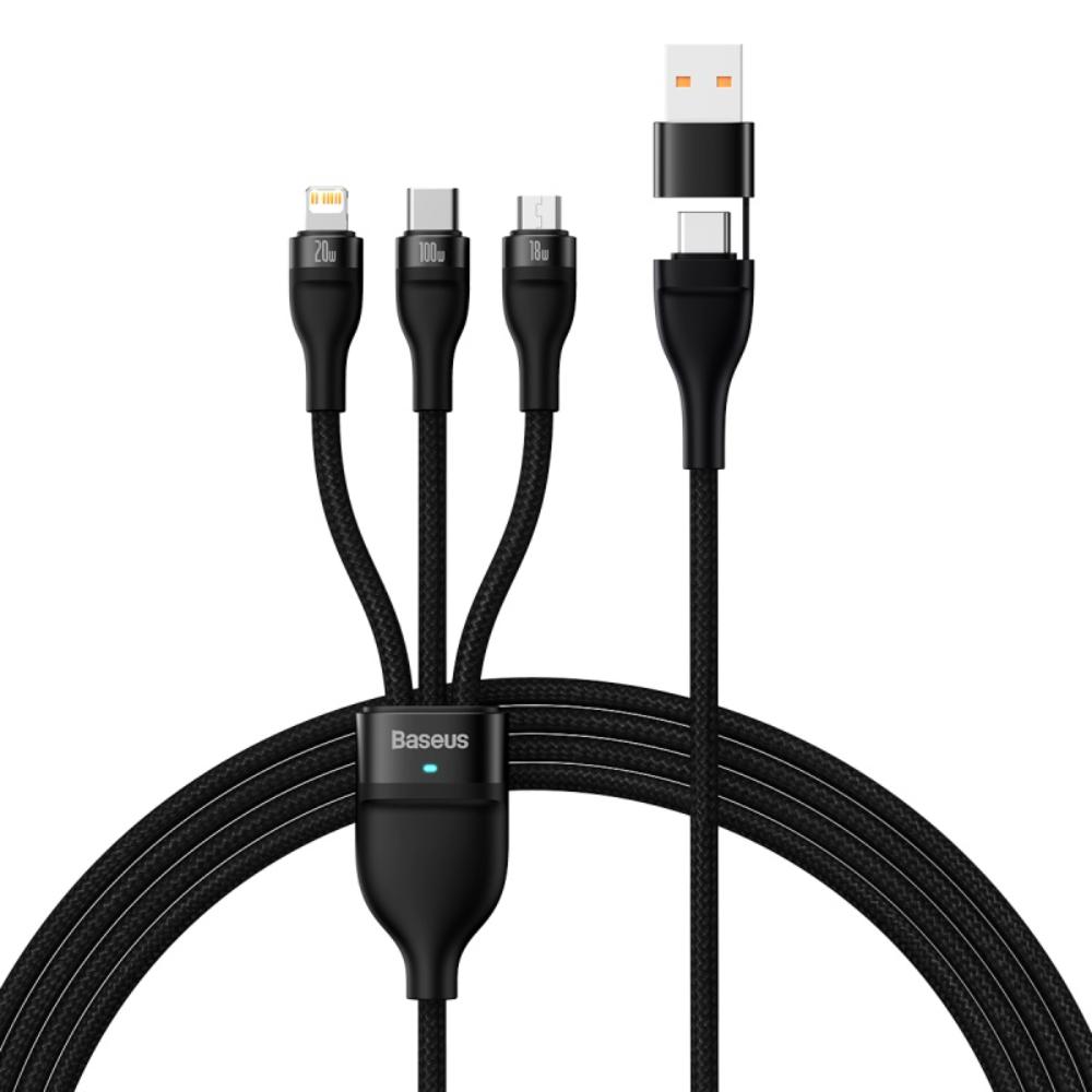 Baseus kabel 3in1 Flash II USB + USB-C - Lightning + USB-C + microUSB 1,5 m 3,5A svart 100W