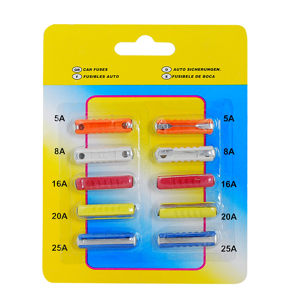 Cylindrical car fuses 5A, 8A, 16A, 2A, 25A set of 10pcs
