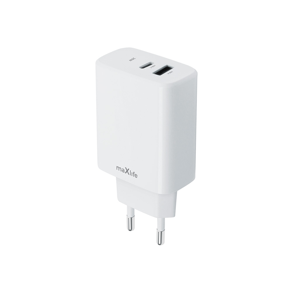 Maxlife MXTC-10-20AC PD QC laddare 1x USB-C 1x USB 20W vit