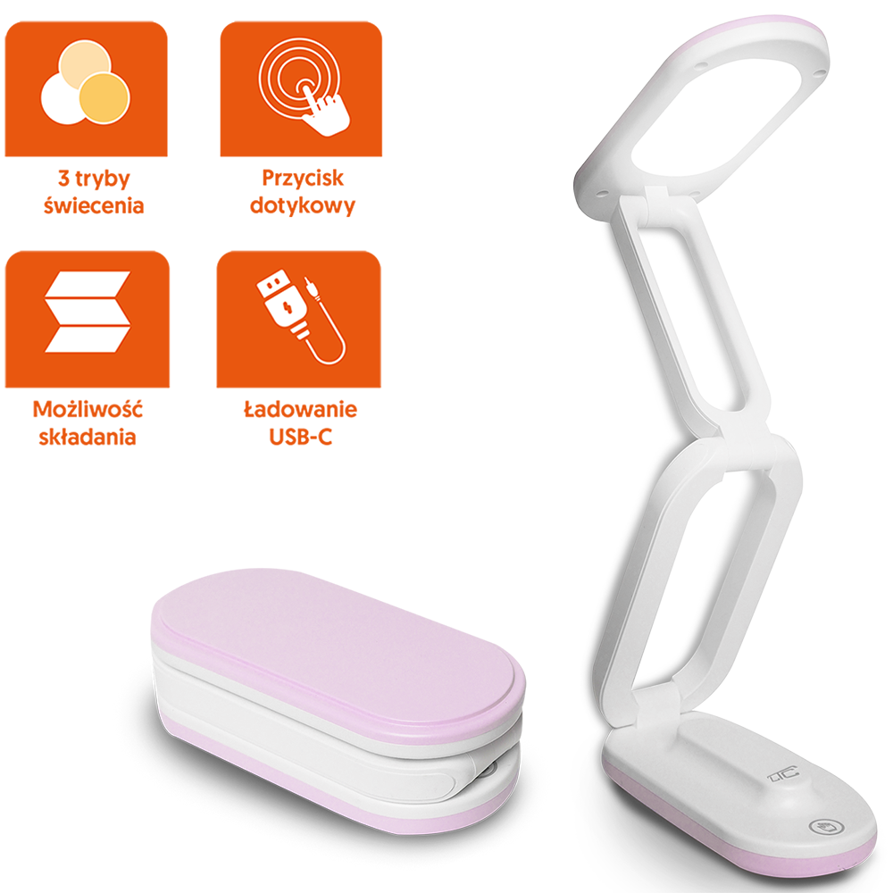 Collapsable LED desk Lamp 10W, 3000 / 4500 / 6000K, 1200mAh, rosa, LTC