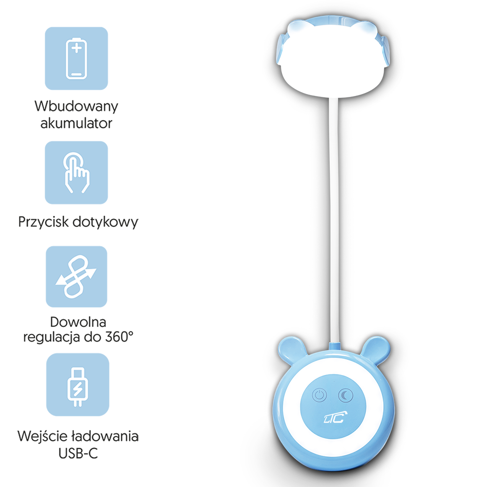LED Teddy bear desk Lamp 3W, 3000 / 4500 / 6000K, adjustable, 1200mAh, blå, LTC