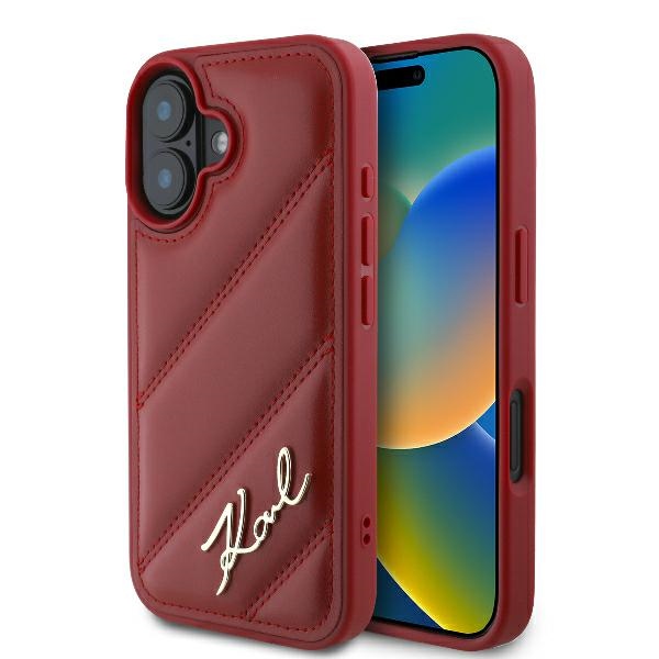 Karl Lagerfeld fodral för iPhone 16 KLHCP16SPQDSMGR röd Hard Diagonal Quilted Script