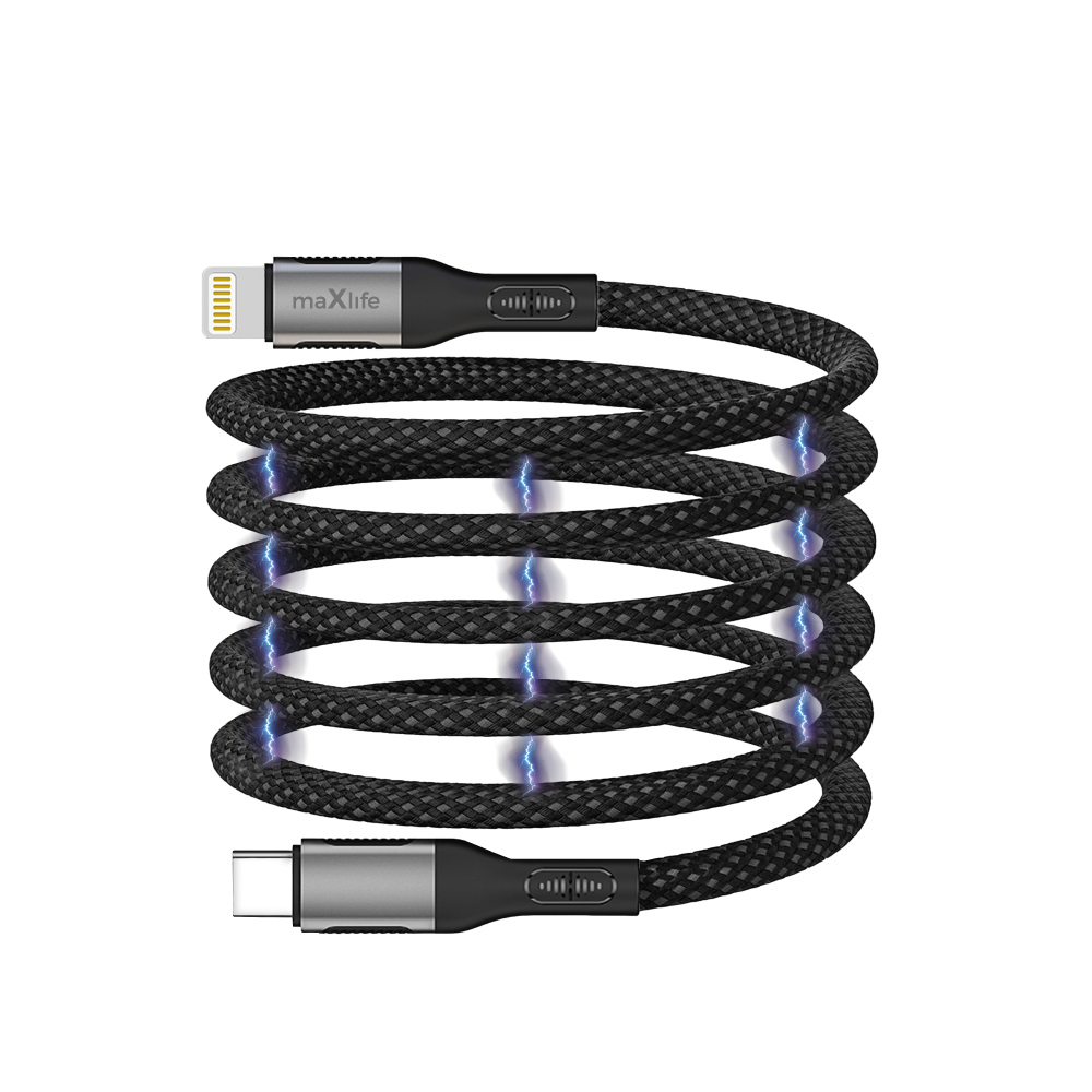 Maxlife MXUC-11 magnetic kabel USB-C - Lightning 1,0 m 27W svart nylon