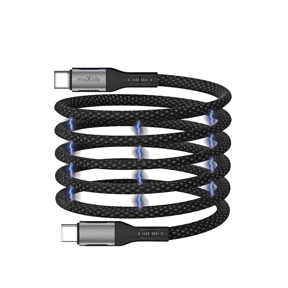 Maxlife MXUC-11 magnetisk kabel USB-C - USB-C 1,0 m 100W nylon – Svart