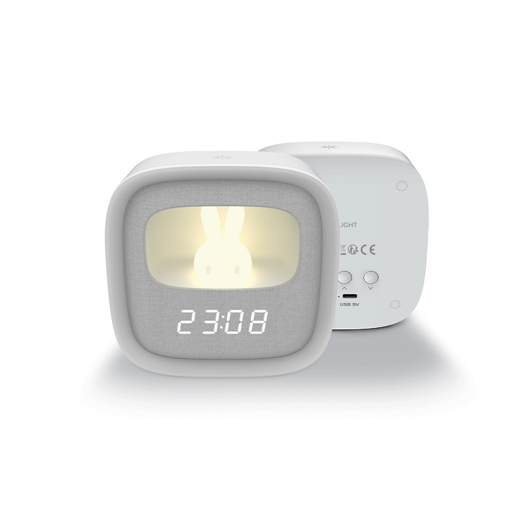 Alarm clock with LED Bunny night light PURE FNL-06 AURORA vit square Forever Light