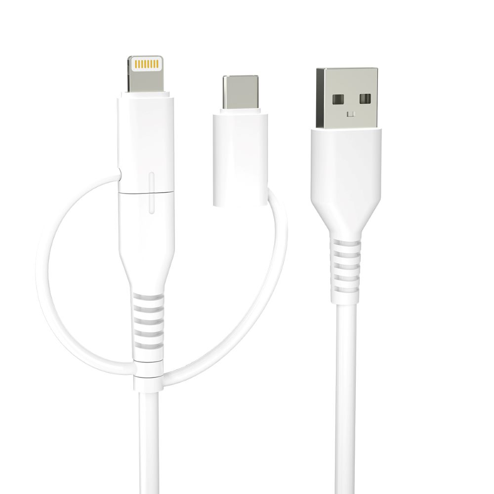 Forever recycling kabel 3w1 1,5m 2,4A USB-A -USB-C+ microUSB + Lightning KR3W1-00 vit