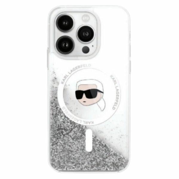 Karl Lagerfeld fodral för iPhone 16 Pro KLHMP16LLGKISGH transparent Hard Liquid Glitter Karl Head MagSafe