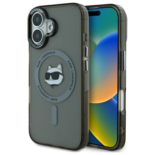 Karl Lagerfeld fodral för iPhone 16 KLHMP16SHLSCHK svart Hard IML Metal Choupette Head MagSafe