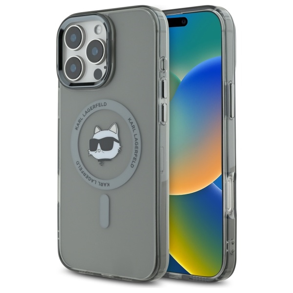 Karl Lagerfeld fodral för iPhone 16 Pro Max KLHMP16XHLSCHK svart Hard IML Metal Choupette Head MagSafe