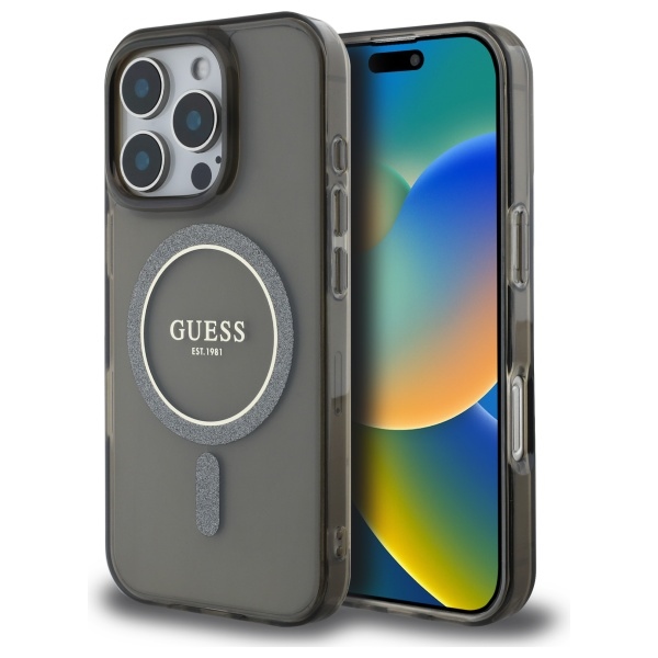 Guess HC MagSafe IML Glitter Circle fodral för iPhone 16 Pro Max svart