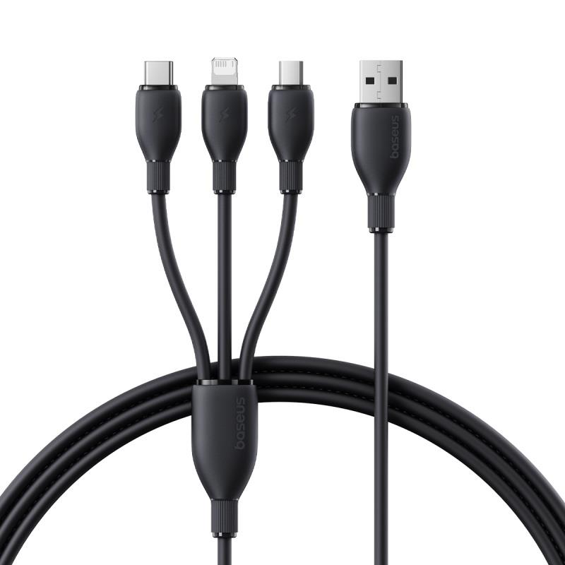 Baseus Ultra-Fast One-för-Three Fast Charging kabel USB-A to M+L+C 3 5A 0 8m Cosmic svart