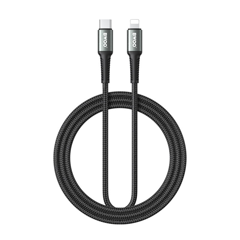 BWOO Braided kabel USB-C - Lightning 2m 30W svart